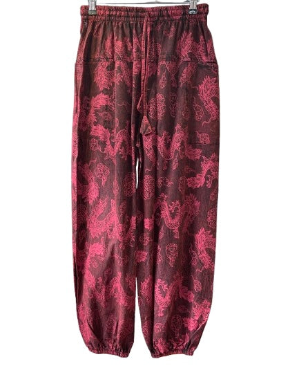 Dragon print cotton trousers.