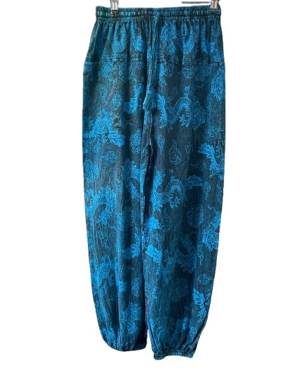 Dragon print cotton trousers.