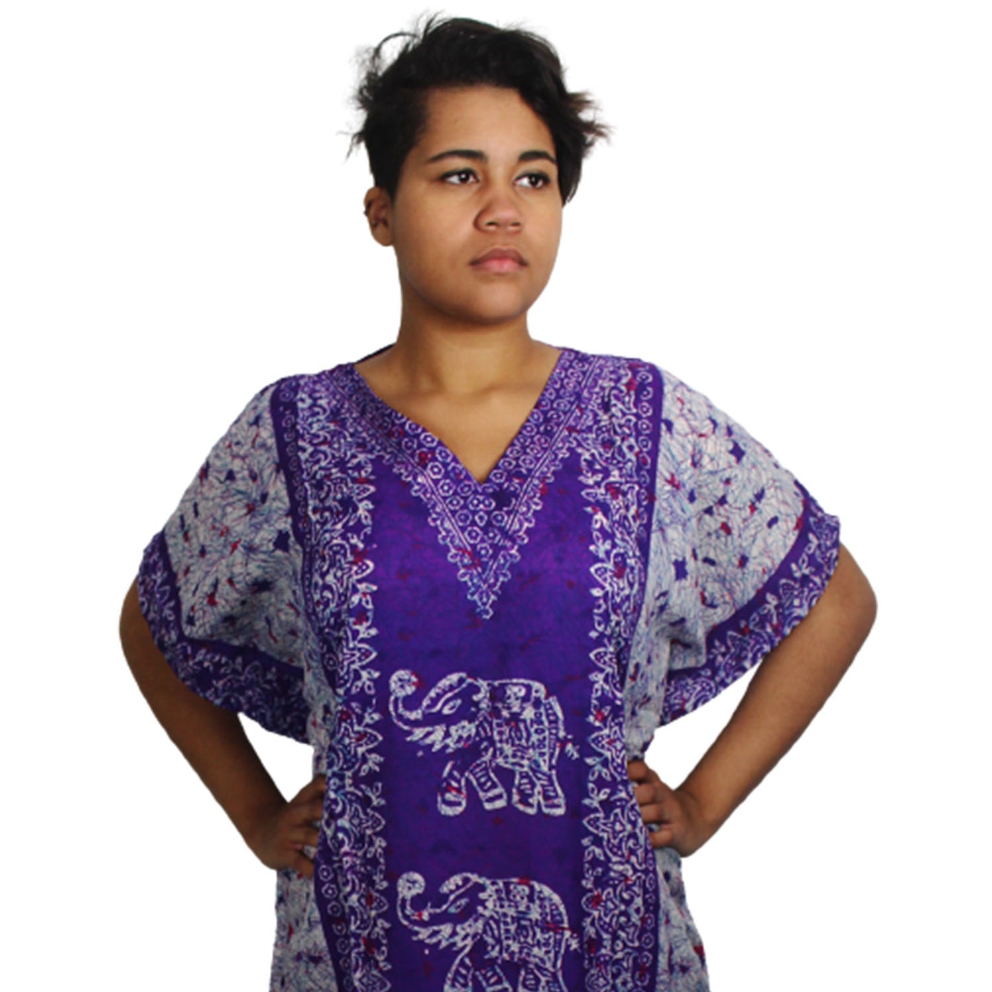 Ganesha Handicrafts Long Elephant Print Kaftan, Kaftan, Print kaftan, Elephant Kaftan, Elephant Printed Kaftan, Long Kaftan, Purple Kaftan