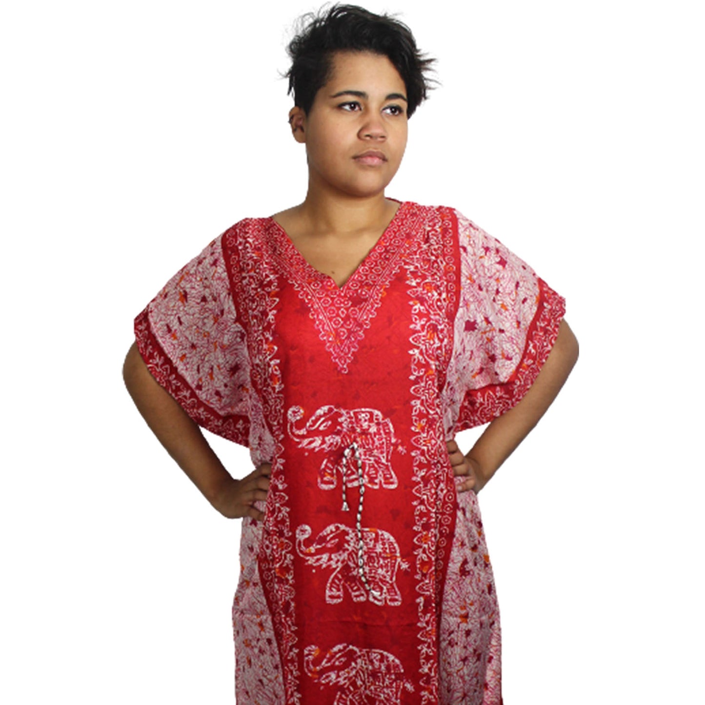 Ganesha Handicrafts Long Elephant Print Kaftan, Kaftan, Print kaftan, Elephant Kaftan, Elephant Printed Kaftan, Long Kaftan, Red Kaftan