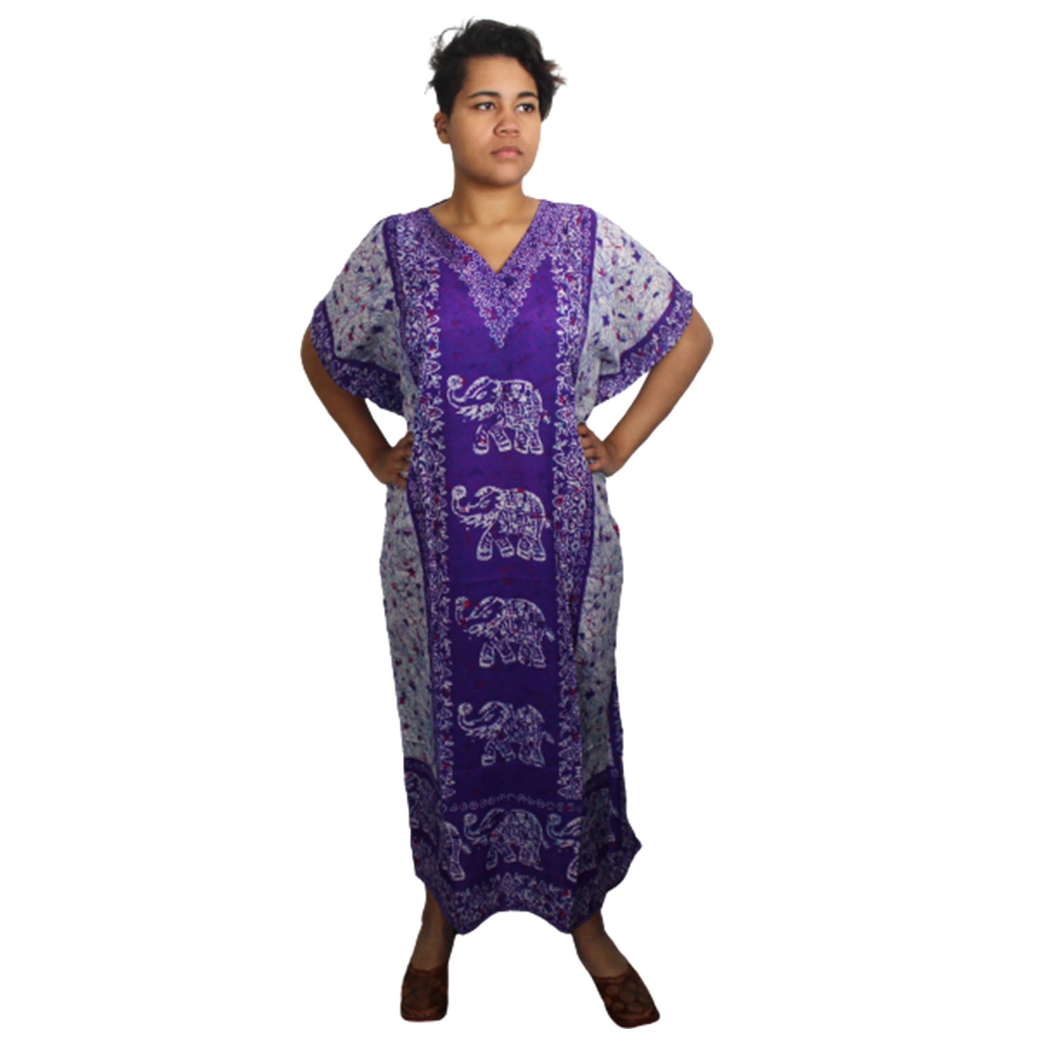 Ganesha Handicrafts Long Elephant Print Kaftan, Kaftan, Print kaftan, Elephant Kaftan, Elephant Printed Kaftan, Long Kaftan, Purple Kaftan