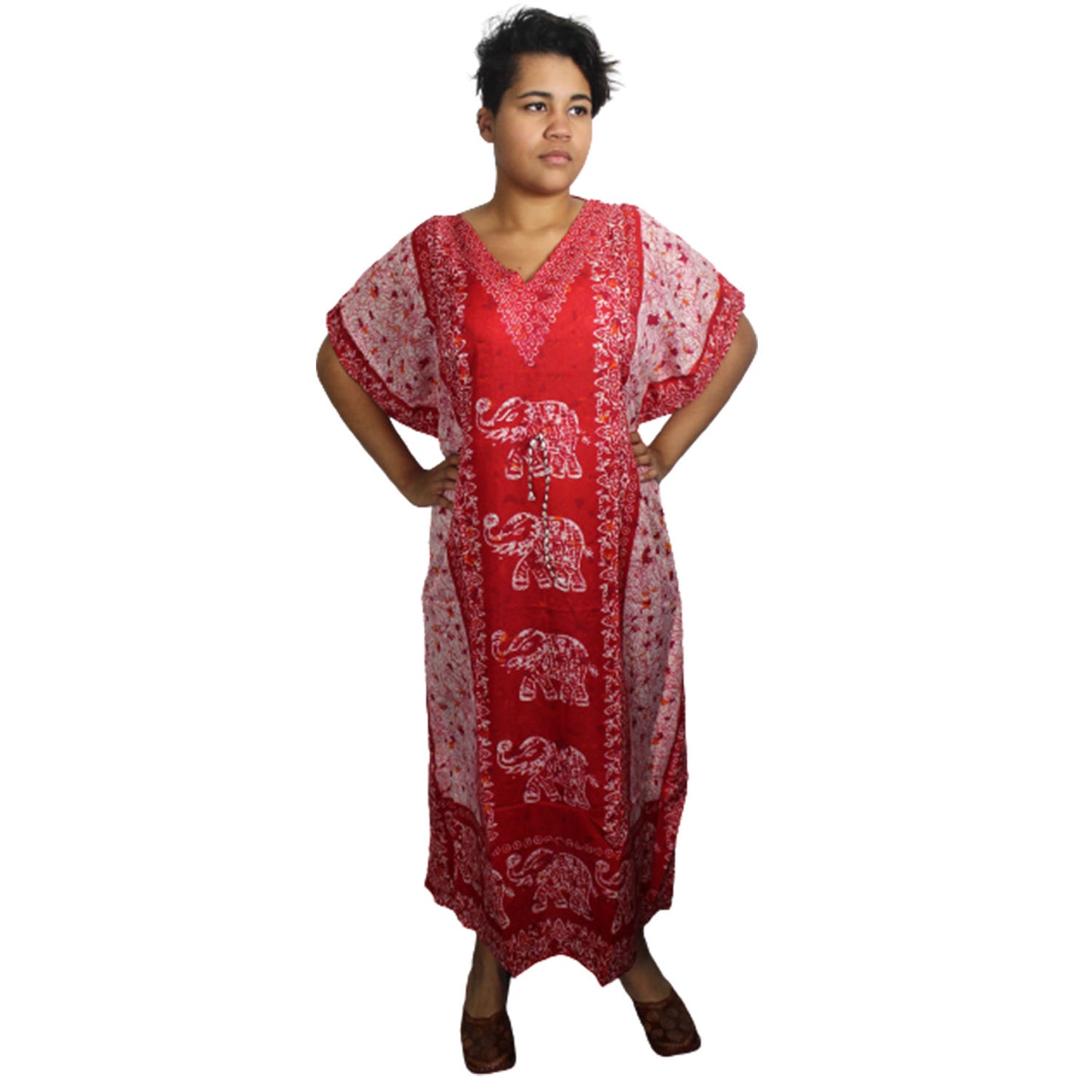 Ganesha Handicrafts Long Elephant Print Kaftan, Kaftan, Print kaftan, Elephant Kaftan, Elephant Printed Kaftan, Long Kaftan, Red\ Kaftan