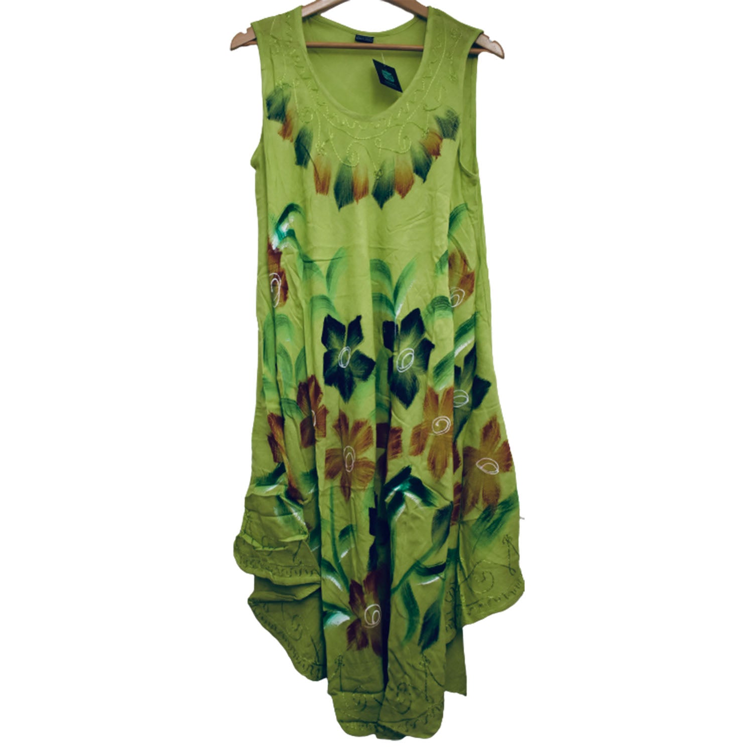 Ganesha Handicrafts Summer Dress, Dress, Summer Suit, Multicolour Summer Dress, Flower Design Summer Dress, Summer Sleeve, Green Dress