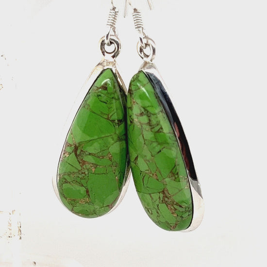 Ganesha Handicrafts, Green Turquoise Earrings - Sterling Silver (925), Green Turquoise Earrings, Women's Fashion Earrings, Trending Silver Earrings, Green Colour Silver Earrings.