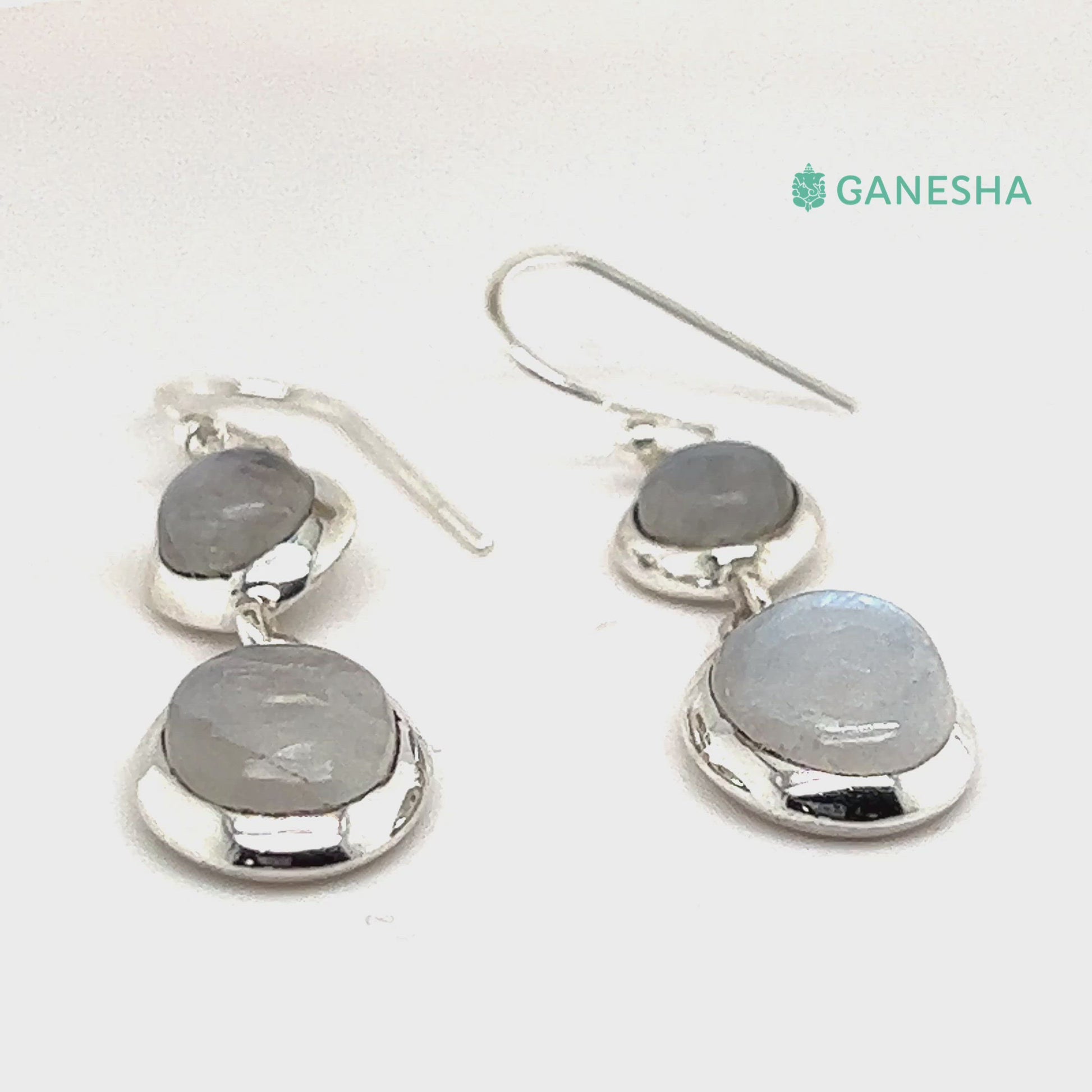 Ganesha Handicrafts, Moonstone Double-Drop Earrings - Sterling Silver (925), Moonstone Double-Drop Silver Earrings, 925 Double Drop Silver Earrings, Women's Trending Earring, Womens Traditional Earrings.  