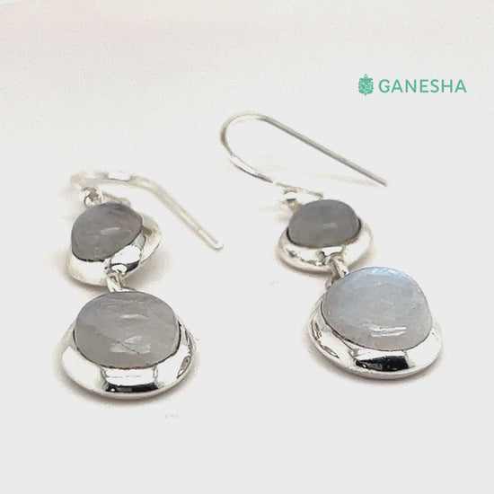 Ganesha Handicrafts, Moonstone Double-Drop Earrings - Sterling Silver (925), Moonstone Double-Drop Silver Earrings, 925 Double Drop Silver Earrings, Women's Trending Earring, Womens Traditional Earrings.  