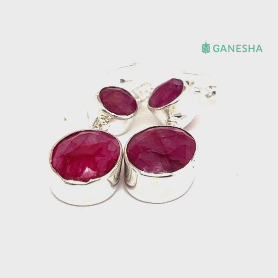 Ganesha Handicrafts, Faceted Ruby Double Drop Earrings, Ruby Double-Drop Silver Earrings, 925 Sterling Silver Earrings, Double Drop Earrings, Women's Double Drop Silver Earrings.  