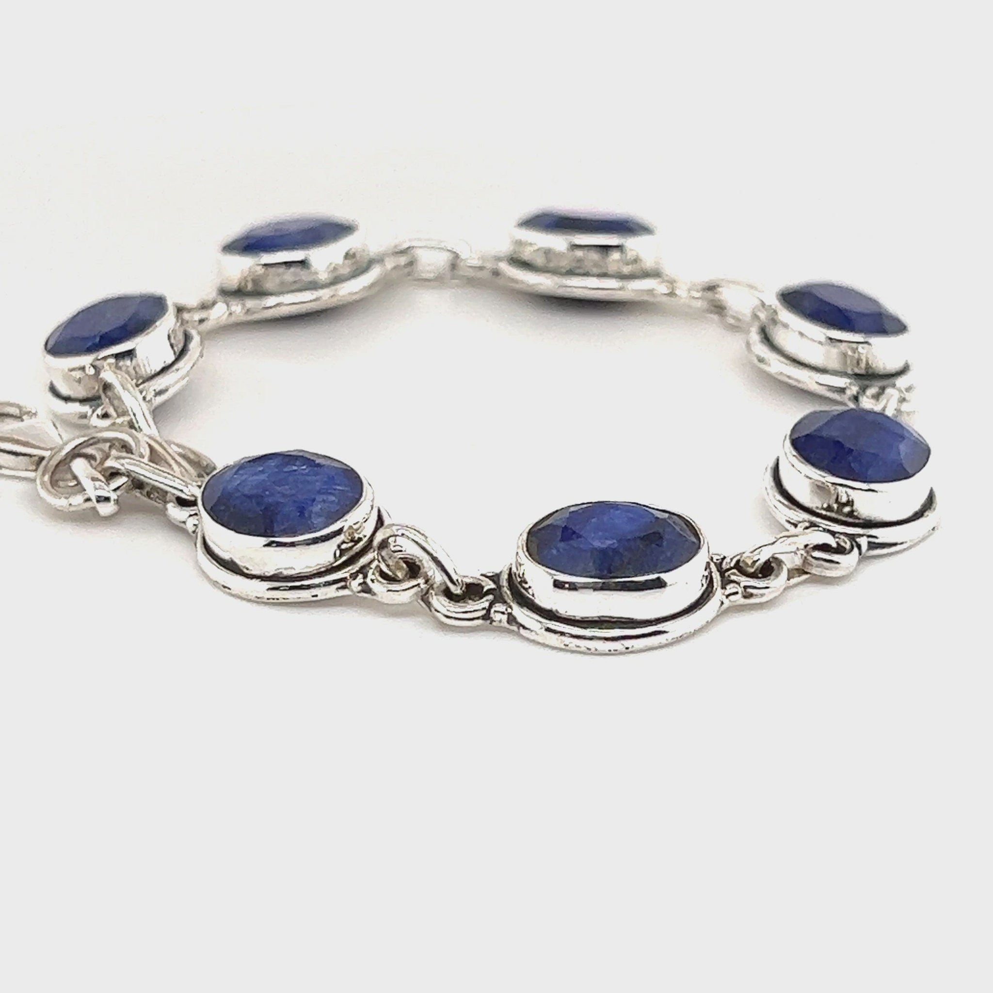 Ganesha Handicrafts, Sterling Silver Bracelet (925) Blue Sapphires, Sterling Silver Bracelet, 925 Blue Sapphires Silver Bracelet, New Trending Bracelet, Women's Bracelet. 