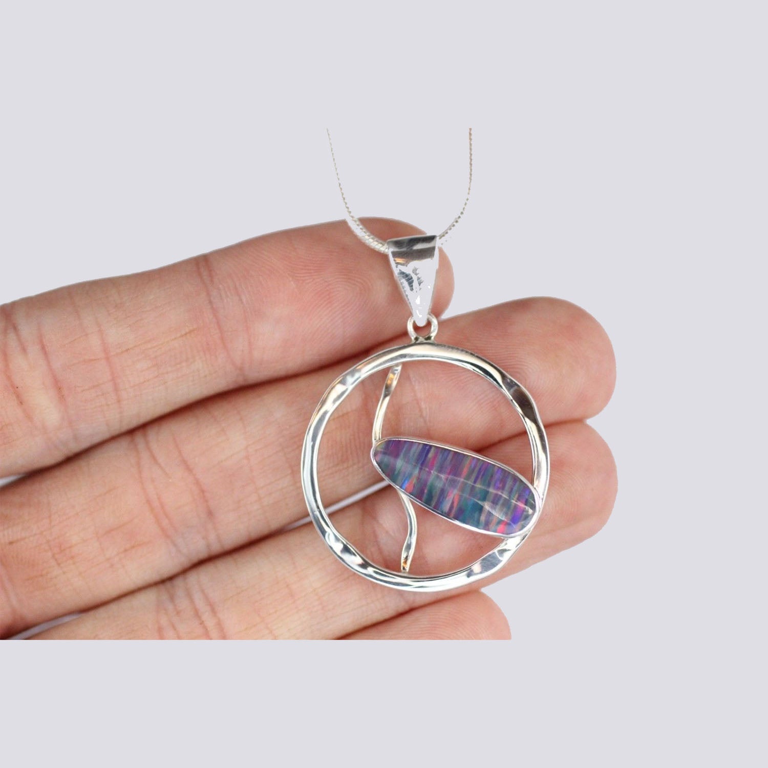 Ganesha Handicrafts- AAA Japanese Cultured Opal Pendant, Ganesha Handicrafts-925 Sterling Silver Necklace Jewellery, Womens-AAA Japanese Cultured Purple Open Pendant, Womens-925 Sterling Silver Necklace Jewellery, Fashion for AAA Japanese Culutrd Purple Opal Pendant 925 Sterling Silver Necklace Jewellery.