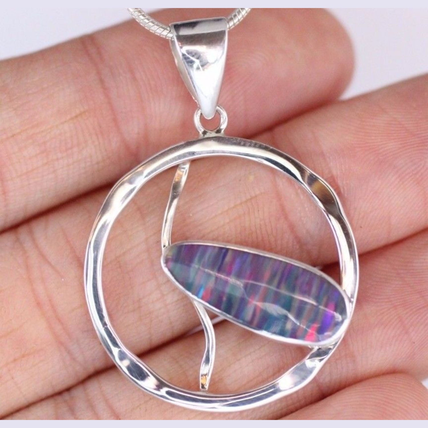 Ganesha Handicrafts- AAA Japanese Cultured Opal Pendant, Ganesha Handicrafts-925 Sterling Silver Necklace Jewellery, Womens-AAA Japanese Cultured Purple Open Pendant, Womens-925 Sterling Silver Necklace Jewellery, Fashion for AAA Japanese Culutrd Purple Opal Pendant 925 Sterling Silver Necklace Jewellery.