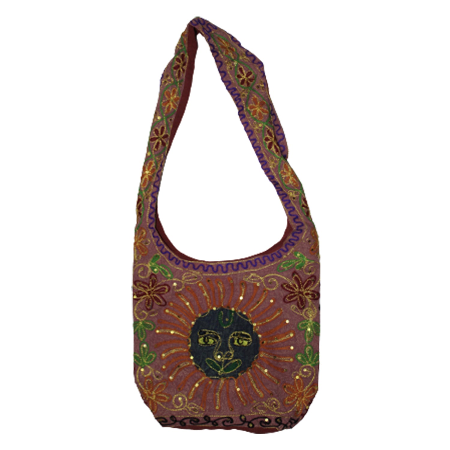 Ganesha Handicrafts, Beautiful Embroidered Cotton Bag, Silk Sling Cotton Bag, Beautiful Embroidered Cotton Silk Sling Bag, Cotton Silk Embroidered Bag, Traditional Bag. Maroon Colour Cotton Bag.