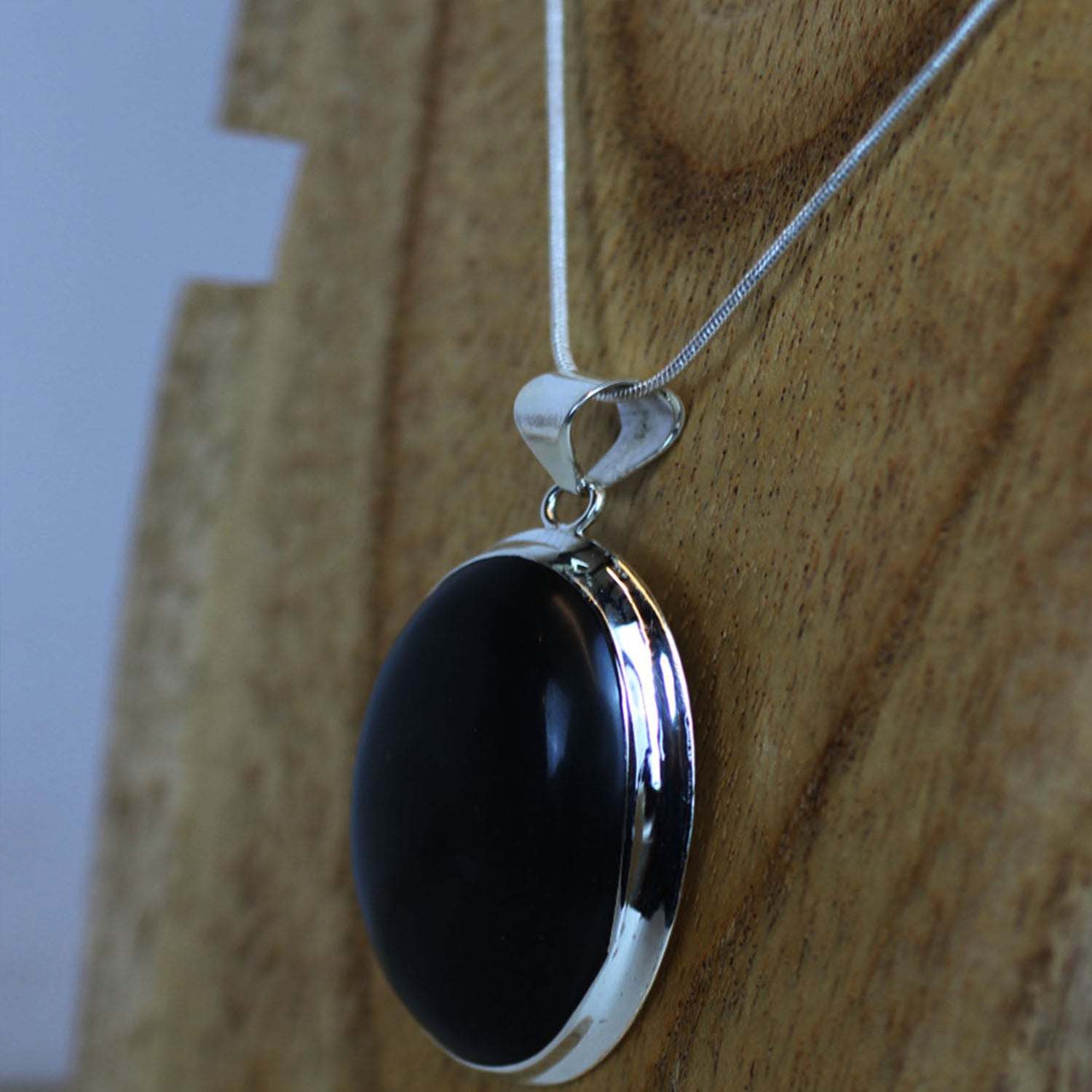 Ganesha Handicrafts, Black Obsidian Oval Pendant , 925 Sterling Silver, Obsidian Oval Pendant , Sterling Silver, Oval Pendant Sterling Silver, Womens Fashion Sterling Silver, Trending 925 Silver.
