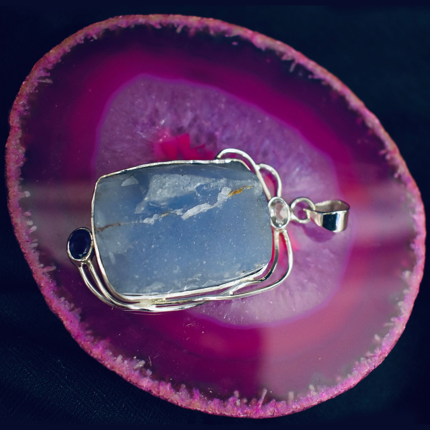 Ganesha Handicrafts, Blue Chalcedony Pendant(925), 925-Blue Chalcedony Pendant, Womens Fashion Chalcedony Pendant.