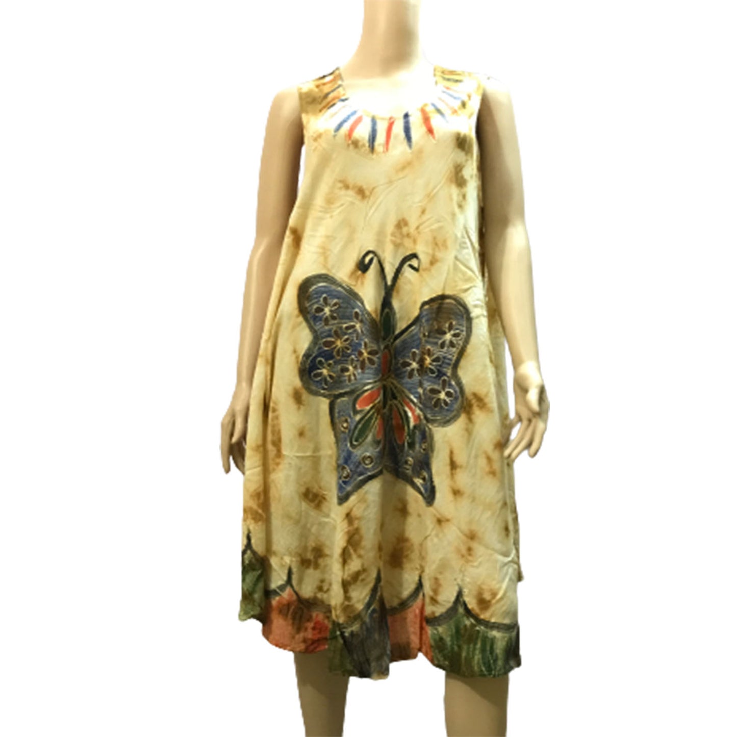 Ganesha Handicrafts, Butterfly Print Embroidered Dress, Women's Butterfly Print Embroidered Dress, Fashion Dress, Trending Embroidered Dress, Yellow colour Butterfly Print Embroidered Dress.