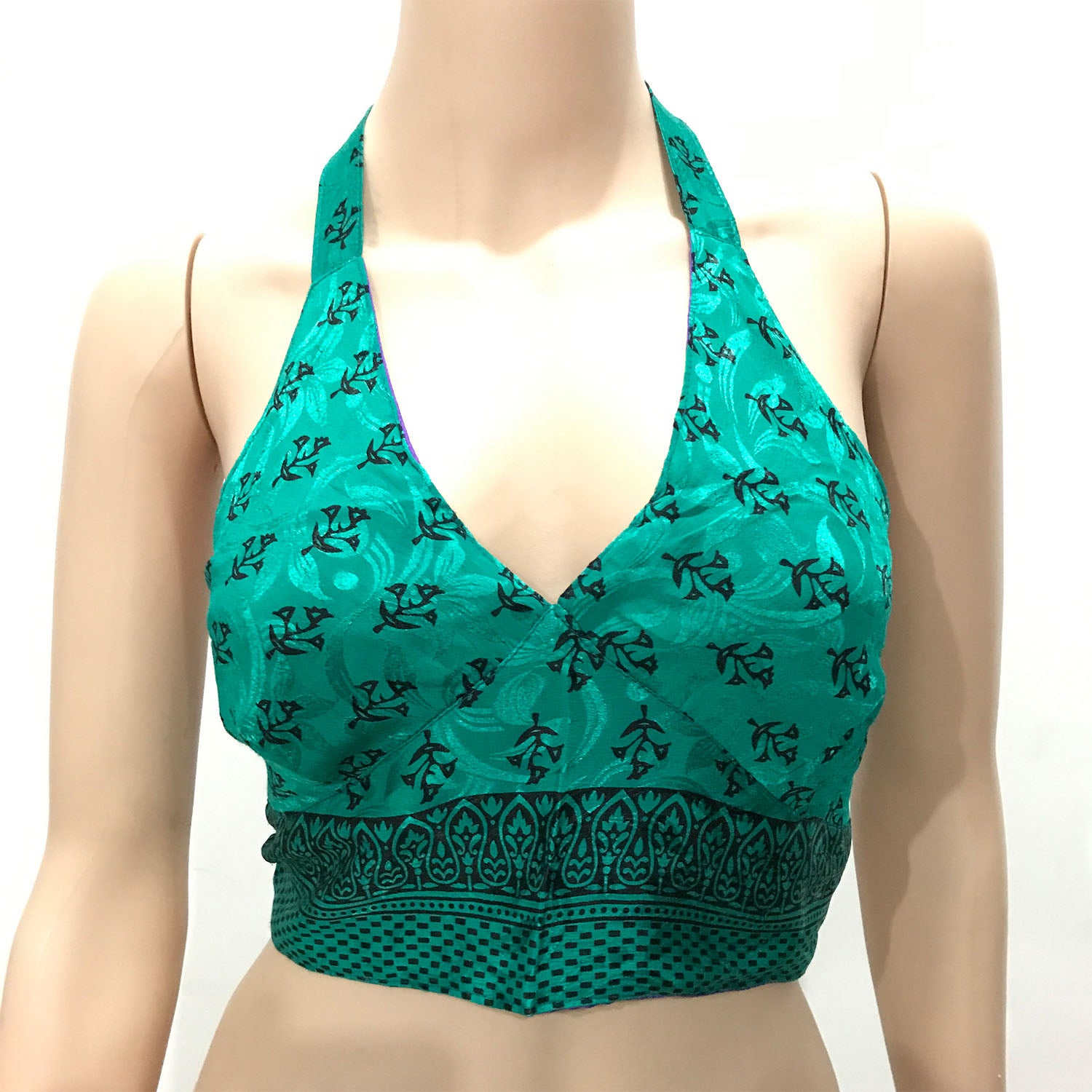 Ganesha Handicrafts Choli Indian Crop Top Halter Neck Back Less (Reversible), Crop Top, Indian Top, Halter Neck Back Less, Reversible, Choli Top, Double Colour Crop top, Womens Crop Top, Trending Top, Popular Crop Top, Green Colour Crop Top