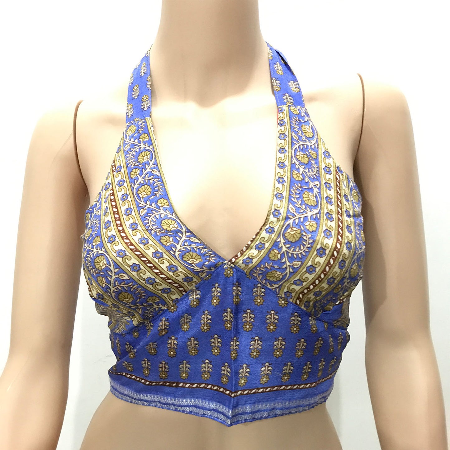 Ganesha Handicrafts Choli Indian Crop Top Halter Neck Back Less (Reversible), Crop Top, Choli Indian Crop top, Halter Neck, Reversible, Back less, halter Neck back less, Blue Crop Top