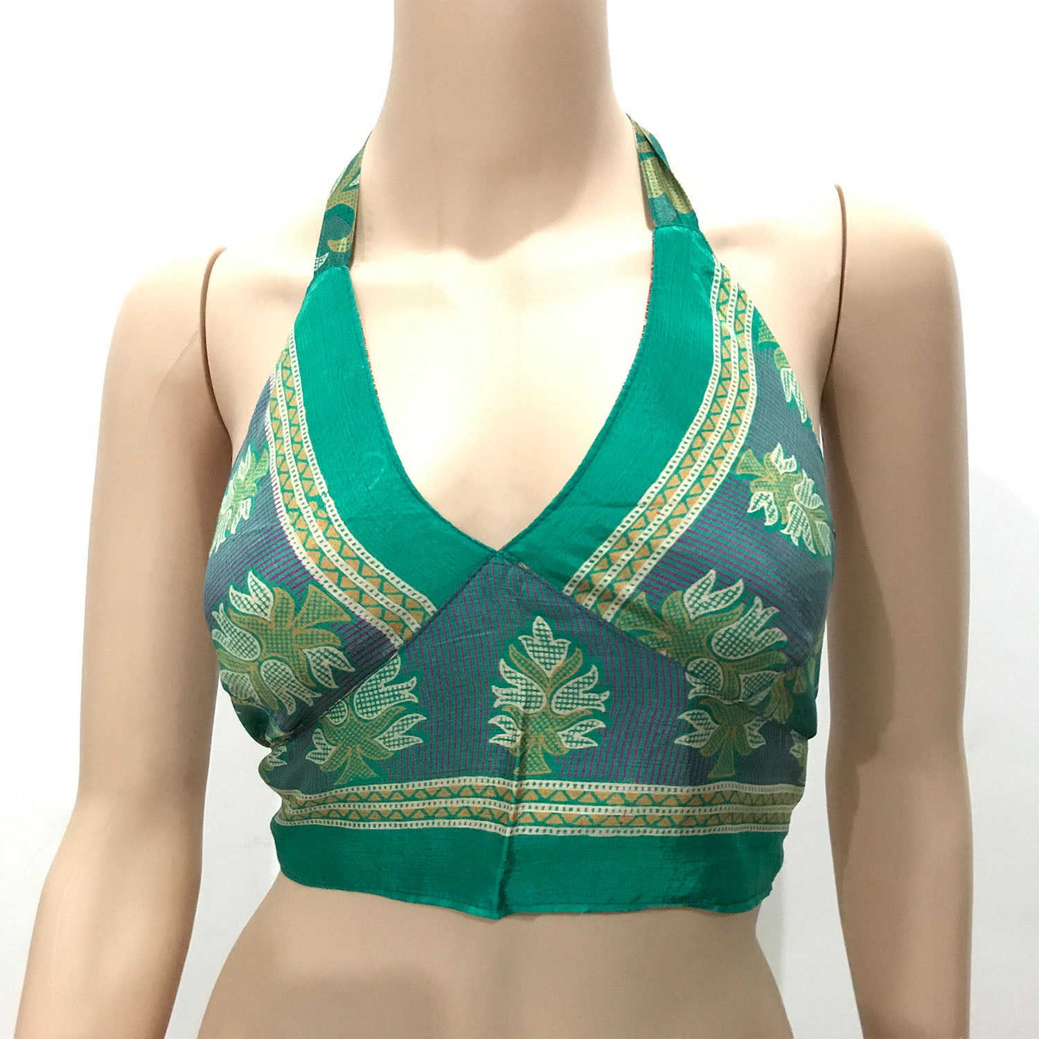 Ganesha Handicrafts Choli Indian Crop Top Halter Neck Back Less (Reversible), Crop Top, Indian Top, Halter Neck Back Less, Reversible, Choli Top, Double Colour Crop top, Womens Crop Top, Trending Top, Popular Crop Top, Green Crop Top