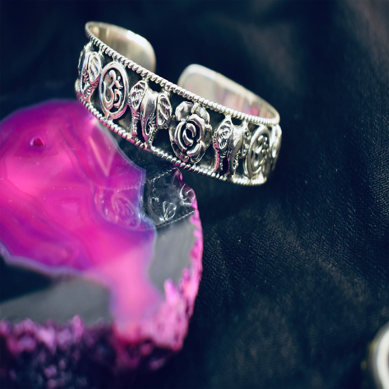 Ganesha Handicrafts Chunky Om and Elephant Bangle, Bangle, Elephant Bangle, Chunky om Bangle, Silver Bangle