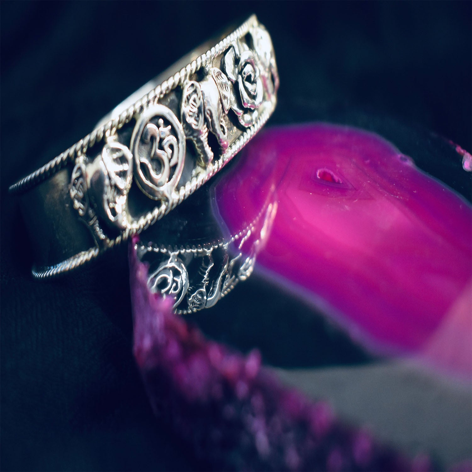 Ganesha Handicrafts Chunky Om and Elephant Bangle, Bangle, Elephant Bangle, Chunky om Bangle, Silver Bangle, Om bangle