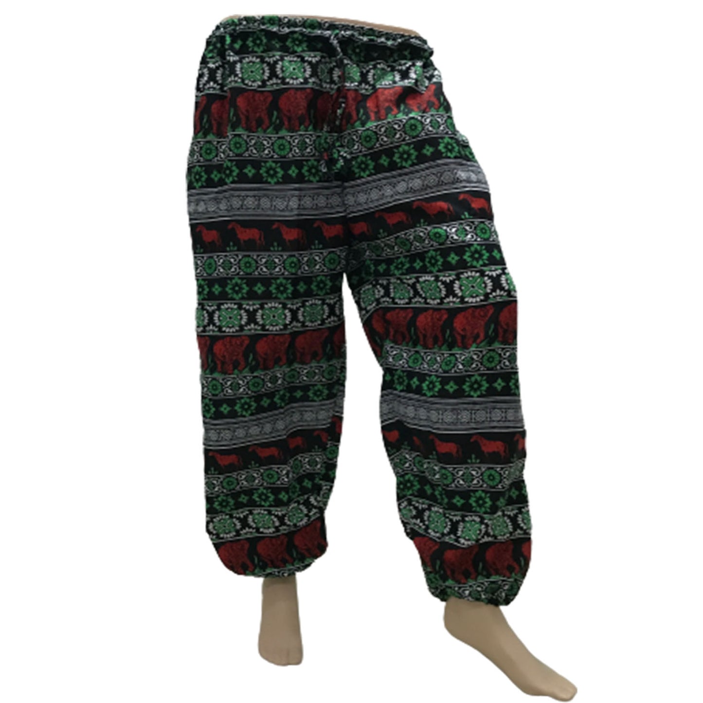 Ganesha Handicrafts, Comfy Cuffed Elephant Print Trousers, Elephant Print Trousers, Comfy Cuffed Trousers, Trending Trousers, Green Trousers.