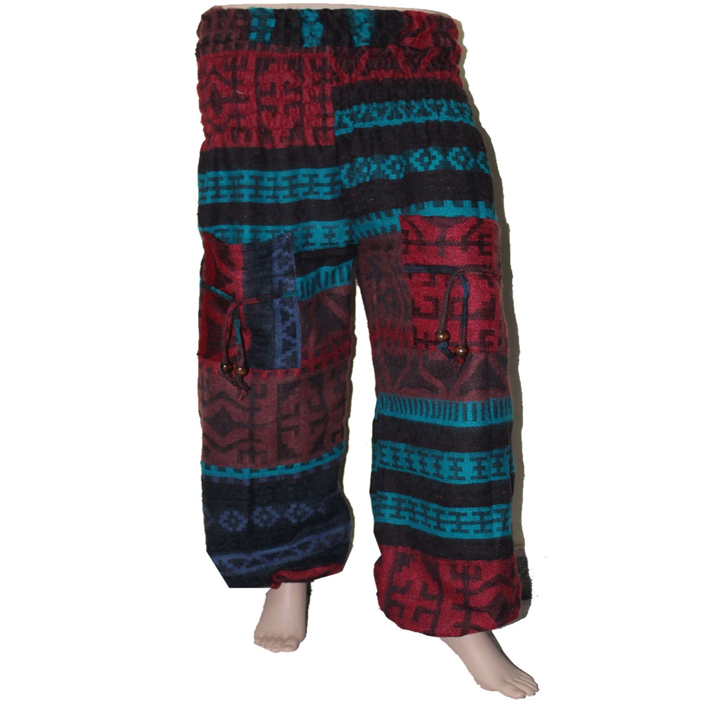 Ganesha Handicrafts, Cuffed Woolen Printed Casual Trousers, Cuffed Woolen  Casual Trousers, Cuffed Casual Trousers, Women's Printed Casual Trousers. Turquoise Cuffed woolen Printed Casual Trousers.