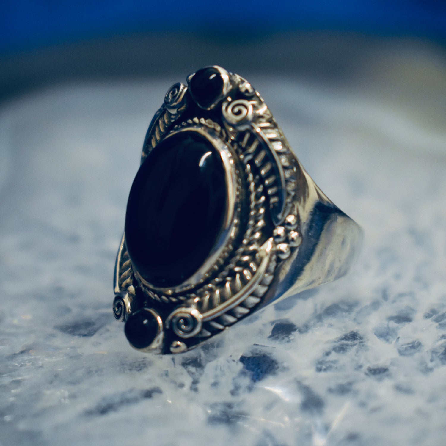 Ganesha Handicrafts, Detailed Onyx Ring, Onyx Ring, Womens Trending Ring, New Womens Modern Ring, Womens New Stylish Ring, Black Colour women's Stylish Ring. 