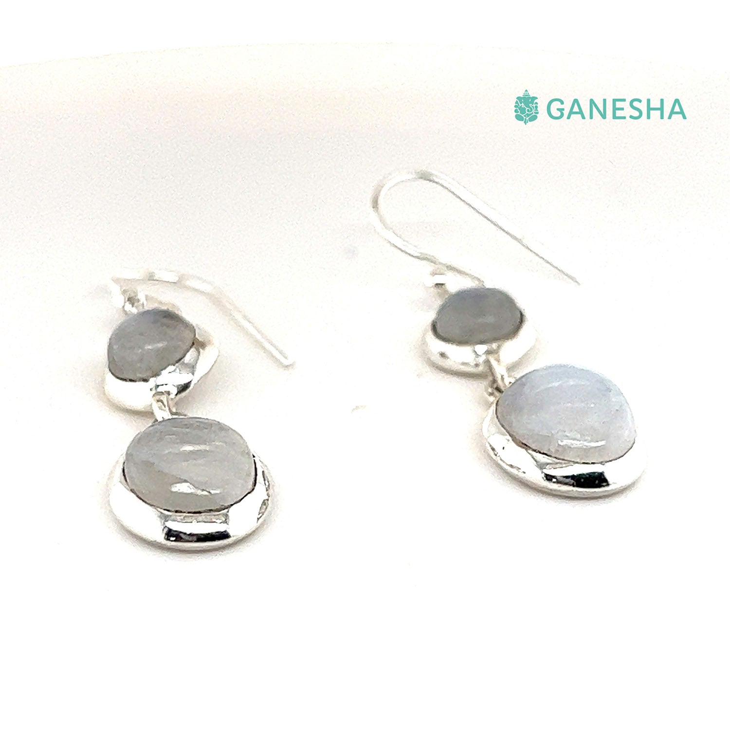 Ganesha Handicrafts, Moonstone Double-Drop Earrings - Sterling Silver (925), Moonstone Double-Drop Silver Earrings, 925 Double Drop Silver Earrings, Women's Trending Earring, Womens Traditional Earrings.  