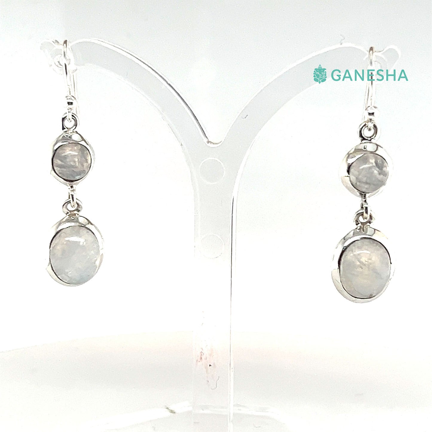 Ganesha Handicrafts, Moonstone Double-Drop Earrings - Sterling Silver (925), Moonstone Double-Drop Silver Earrings, 925 Double Drop Silver Earrings, Women's Trending Earring, Womens Traditional Earrings.  