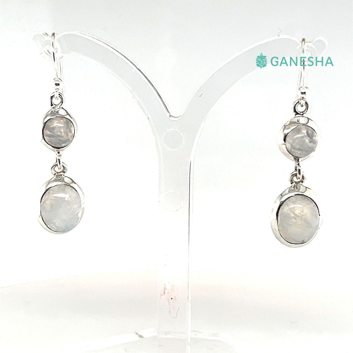 Ganesha Handicrafts, Moonstone Double-Drop Earrings - Sterling Silver (925), Moonstone Double-Drop Silver Earrings, 925 Double Drop Silver Earrings, Women's Trending Earring, Womens Traditional Earrings.  