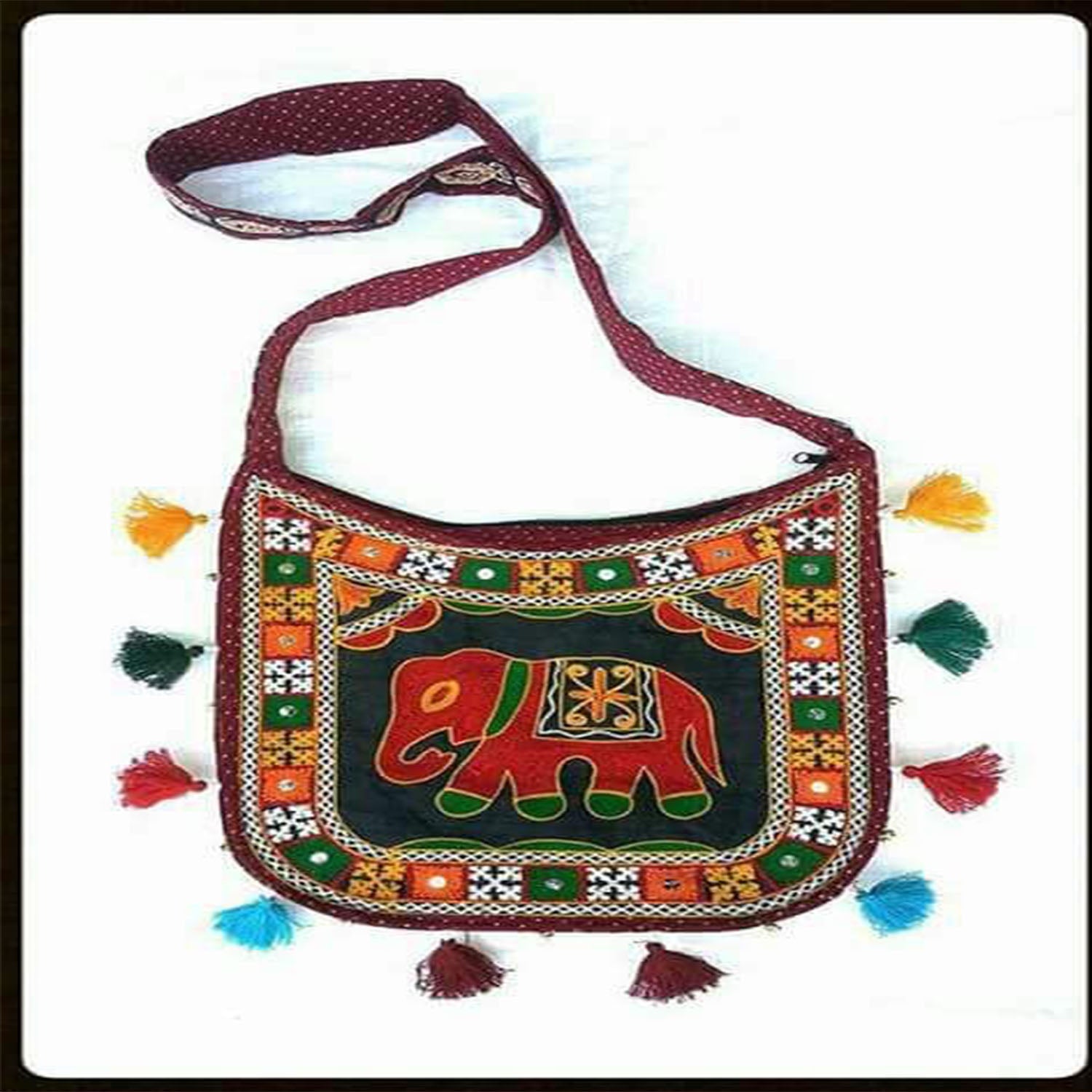 Ganesha Handicrafts Elephant Design Embroidered Sling Bag, Embroidered Bag, Bag , Elephant Bag