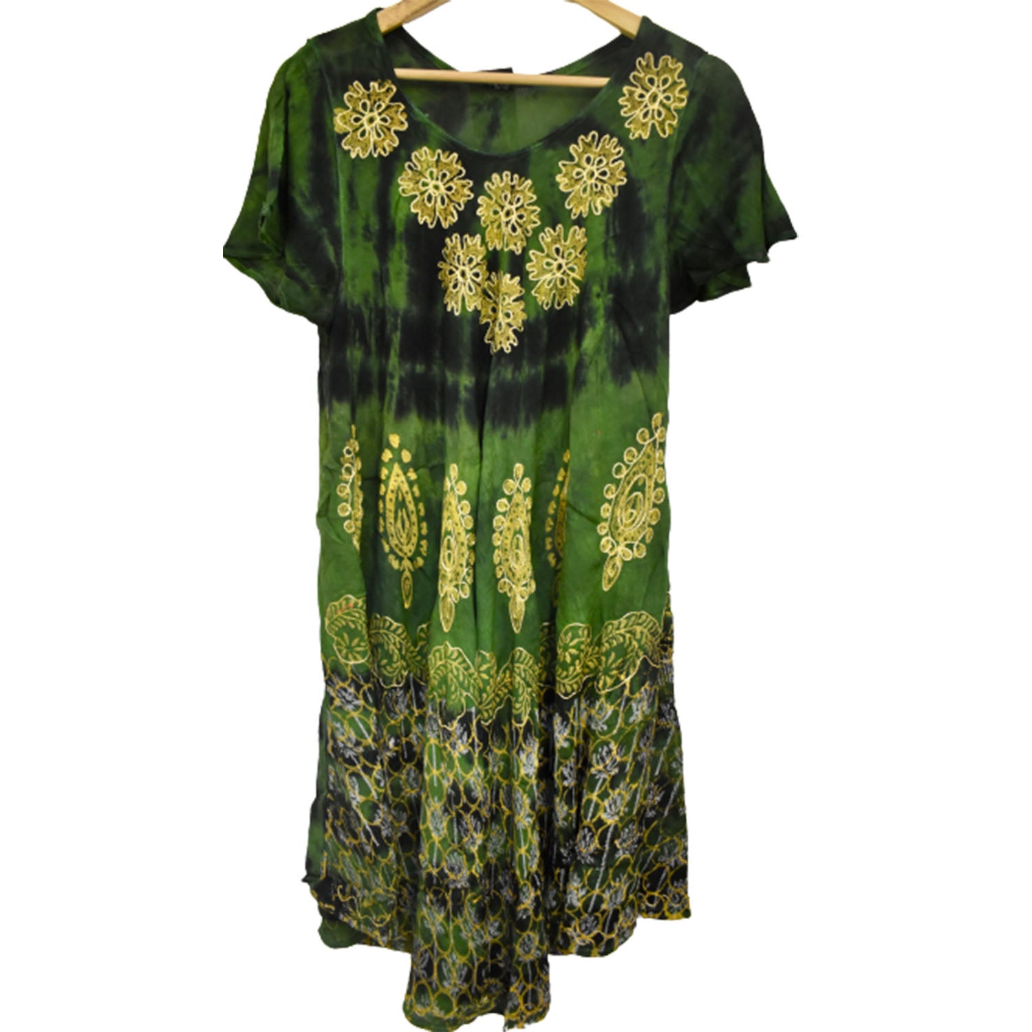 Ganesha Handicrafts Embroidered Summer Dress, Summer Dress, Dress, Embroidered Dress, Green Colour Dress, Flower Embroid Dress, Comfortable Dress