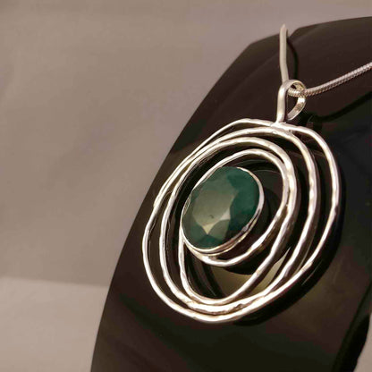 Ganesha Handicrafts, Emerald in Hammered Spiral | 925 Sterling Silver Pendant, 925-Sterling Silver Spiral Pendant, New Model Womens Pendant, Womens New Tending Spiral Pendant, Womens Fashion Pendant. 