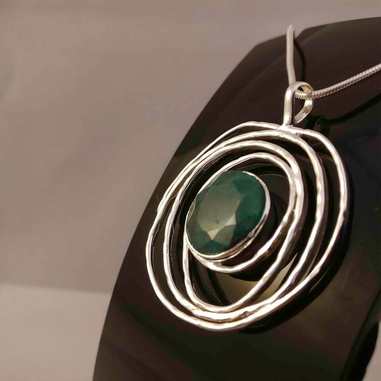 Ganesha Handicrafts, Emerald in Hammered Spiral | 925 Sterling Silver Pendant, 925-Sterling Silver Spiral Pendant, New Model Womens Pendant, Womens New Tending Spiral Pendant, Womens Fashion Pendant. 