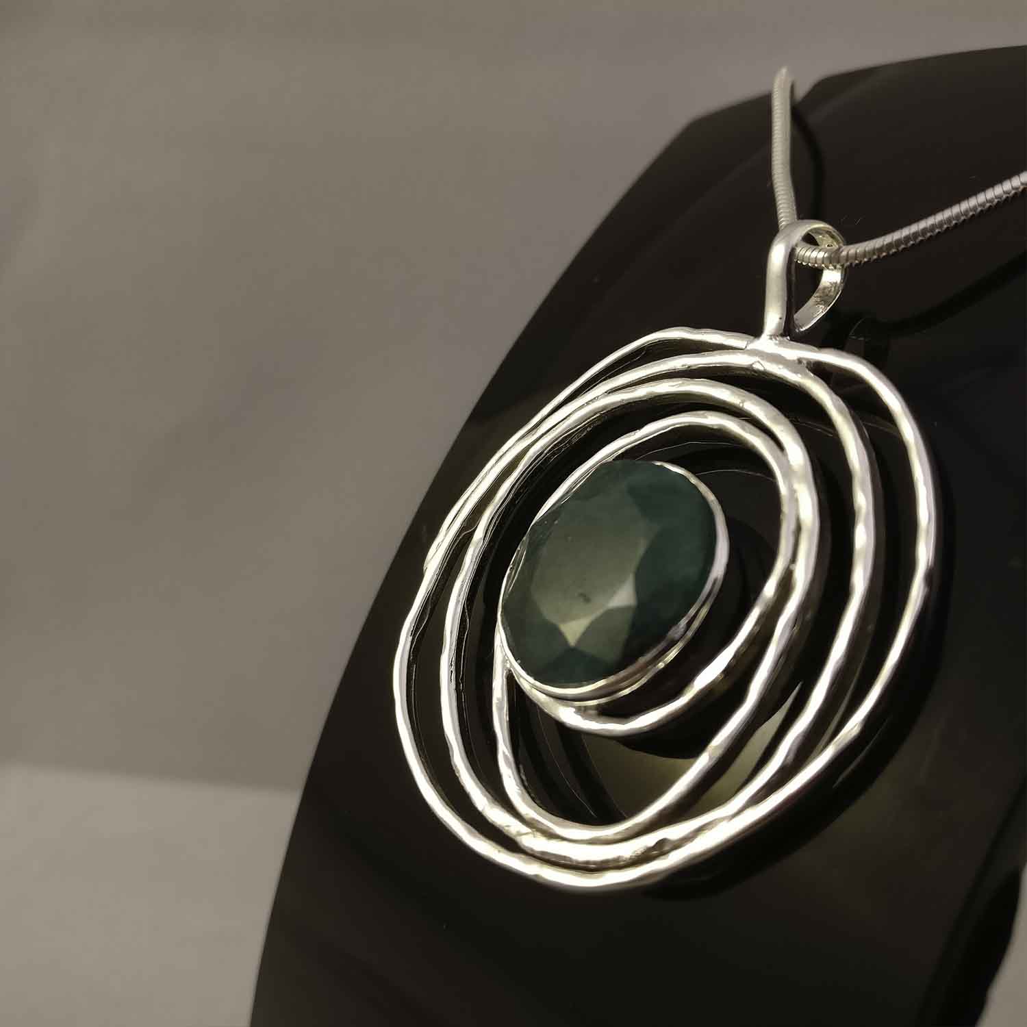 Ganesha Handicrafts, Emerald in Hammered Spiral | 925 Sterling Silver Pendant, 925-Sterling Silver Spiral Pendant, New Model Womens Pendant, Womens New Tending Spiral Pendant, Womens Fashion Pendant. 