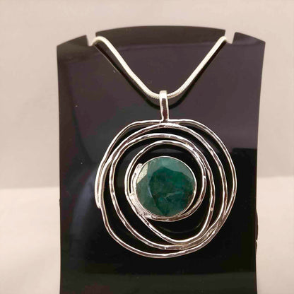 Ganesha Handicrafts, Emerald in Hammered Spiral | 925 Sterling Silver Pendant, 925-Sterling Silver Spiral Pendant, New Model Womens Pendant, Womens New Tending Spiral Pendant, Womens Fashion Pendant. 