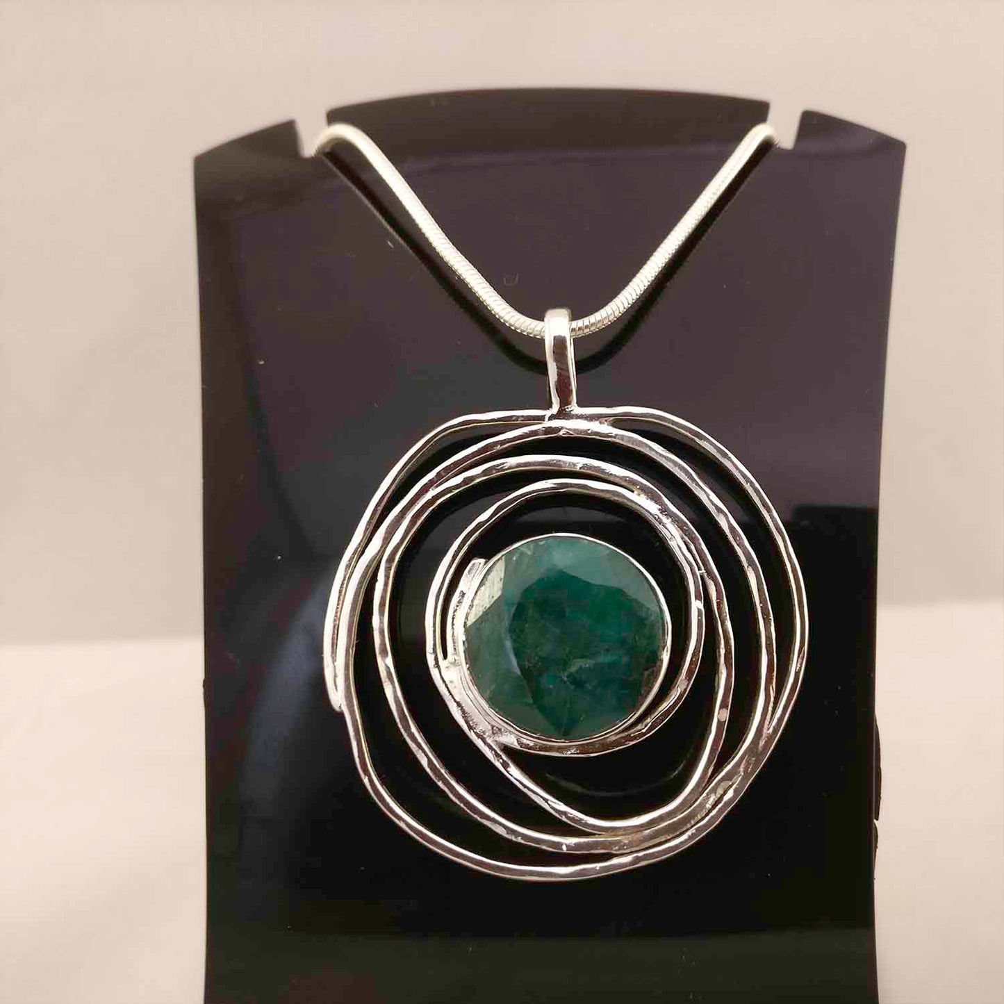 Ganesha Handicrafts, Emerald in Hammered Spiral | 925 Sterling Silver Pendant, 925-Sterling Silver Spiral Pendant, New Model Womens Pendant, Womens New Tending Spiral Pendant, Womens Fashion Pendant. 