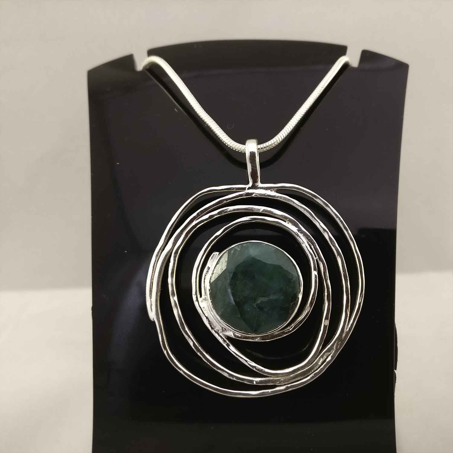 Ganesha Handicrafts, Emerald in Hammered Spiral | 925 Sterling Silver Pendant, 925-Sterling Silver Spiral Pendant, New Model Womens Pendant, Womens New Tending Spiral Pendant, Womens Fashion Pendant. 
