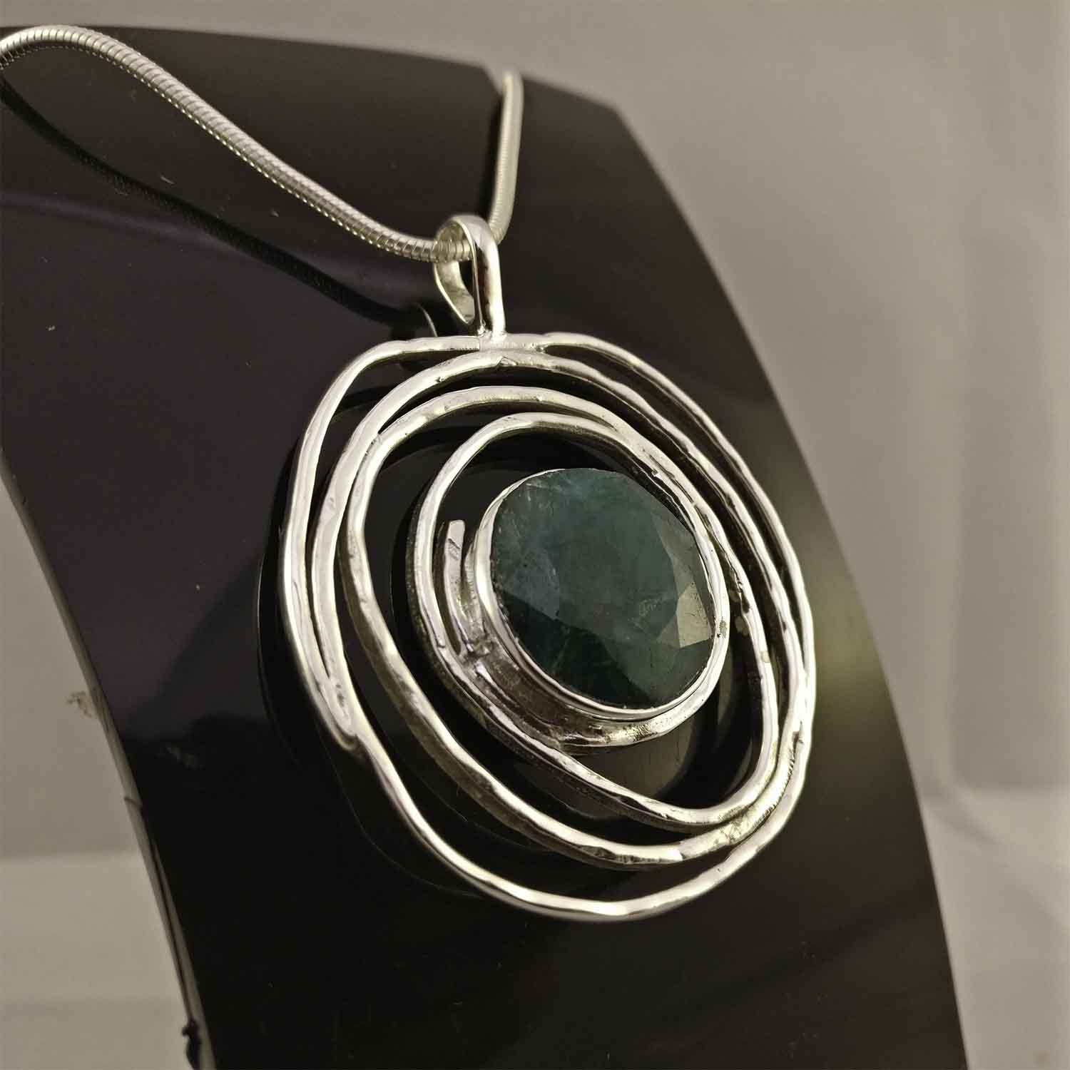 Ganesha Handicrafts, Emerald in Hammered Spiral | 925 Sterling Silver Pendant, 925-Sterling Silver Spiral Pendant, New Model Womens Pendant, Womens New Tending Spiral Pendant, Womens Fashion Pendant. 