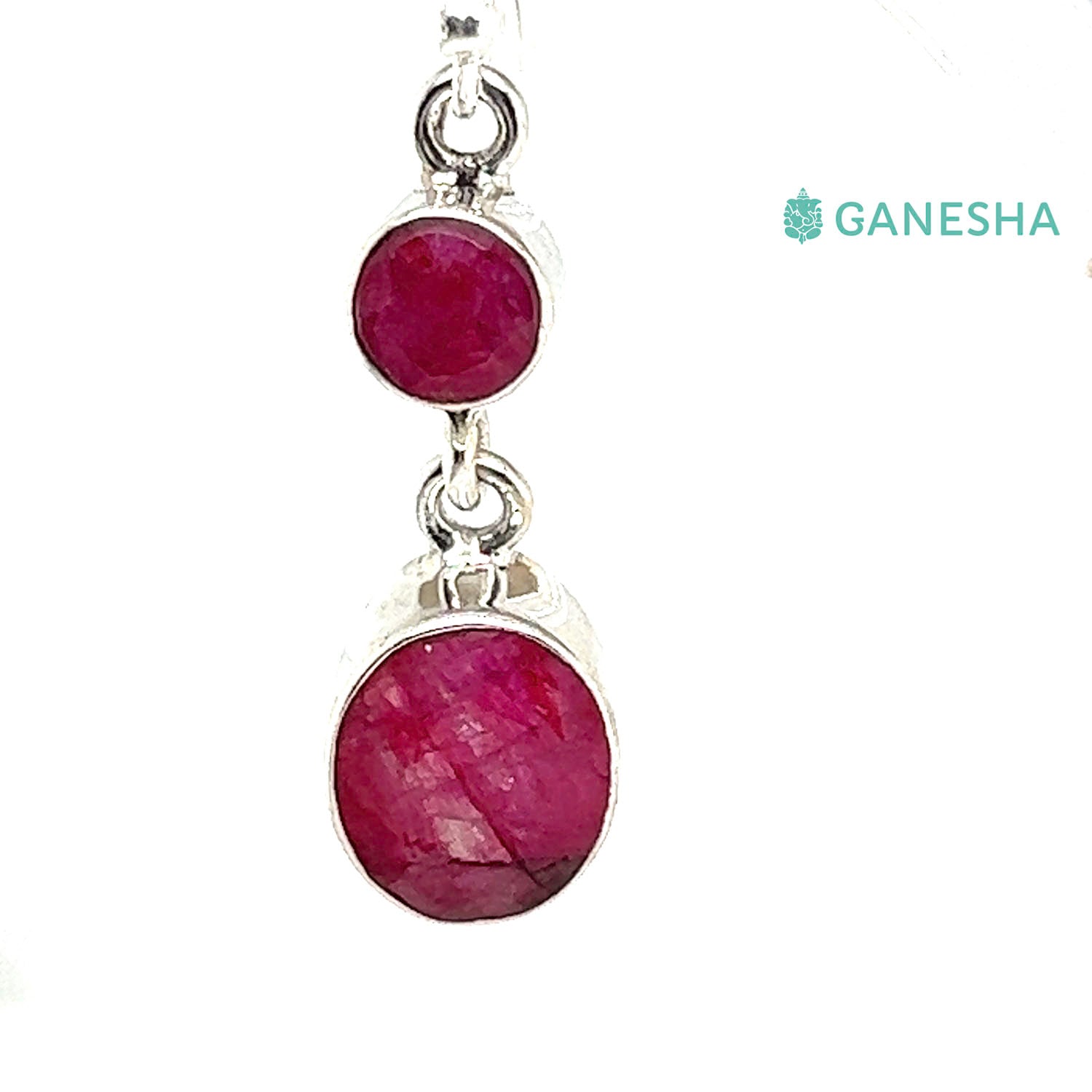 Ganesha Handicrafts, Faceted Ruby Double Drop Earrings, Ruby Double-Drop Silver Earrings, 925 Sterling Silver Earrings, Double Drop Earrings, Women's Double Drop Silver Earrings.  