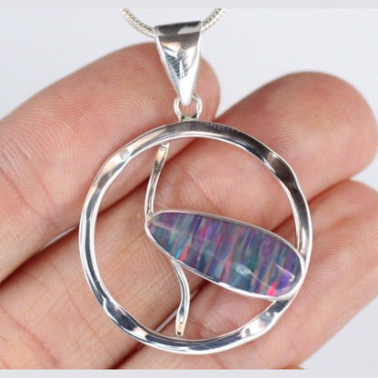 Ganesha Handicrafts- AAA Japanese Cultured Opal Pendant, Ganesha Handicrafts-925 Sterling Silver Necklace Jewellery, Womens-AAA Japanese Cultured Purple Open Pendant, Womens-925 Sterling Silver Necklace Jewellery, Fashion for AAA Japanese Culutrd Purple Opal Pendant 925 Sterling Silver Necklace Jewellery.