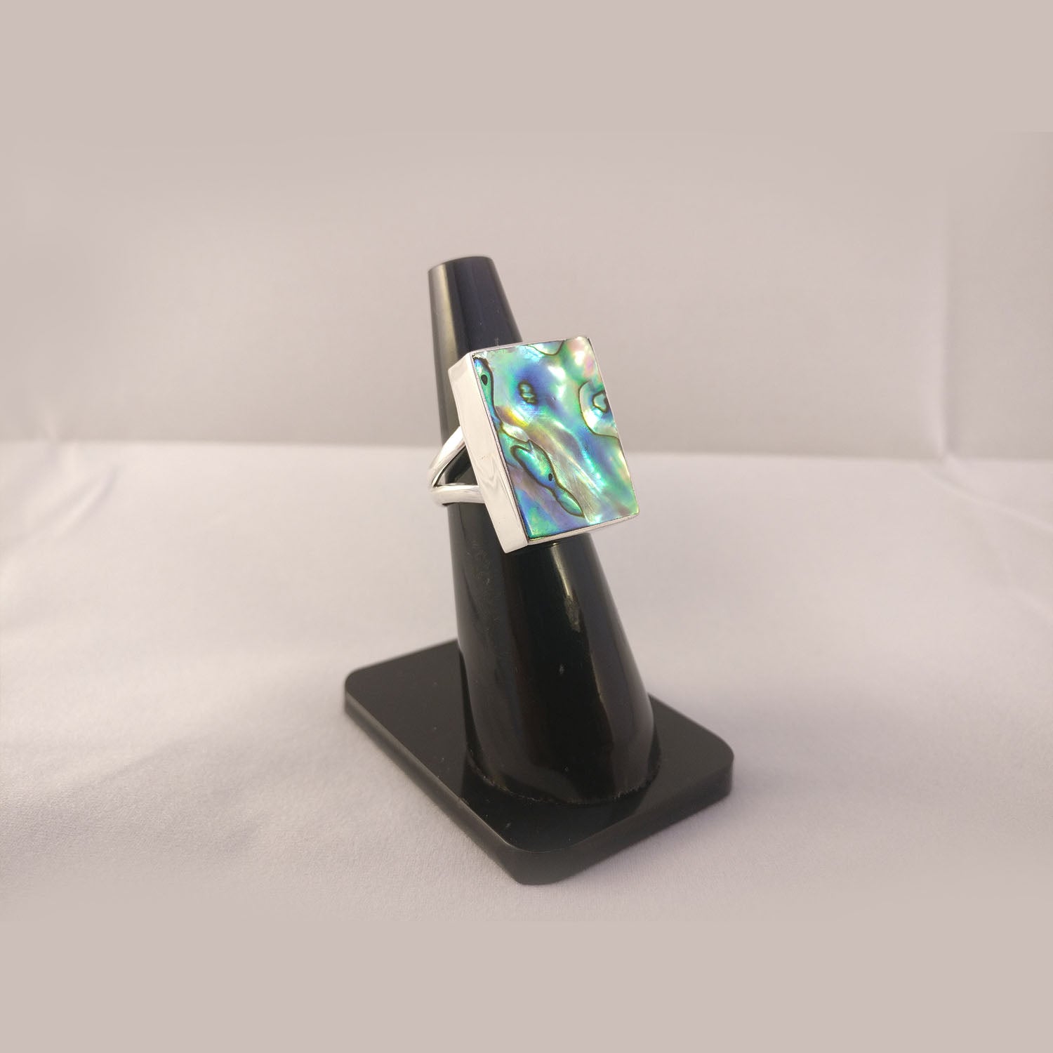 Ganesha Handicrafts-Abalone Shell Square Silver Ring, Womens-Abalone Shell Square Silver Ring, Fashion  for womens Abalone Shell Square Silver Ring, Abalone Shell Square Silver Ring For sale N size.