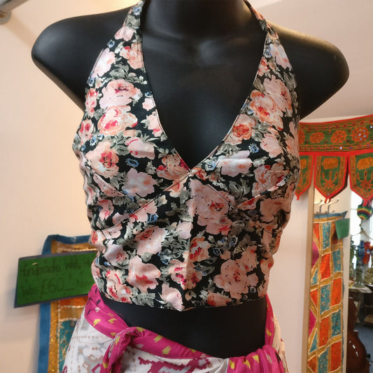 Ganesha Handicrafts-women Choli Indian Crop Top Dancewear Pink Floral, Women Crop Top Dancewear, Women Pink Floral for Dancewear, Crop Top Dancewear Pink Floral for Indian Choli,  Women Dancewear Pink Floral.