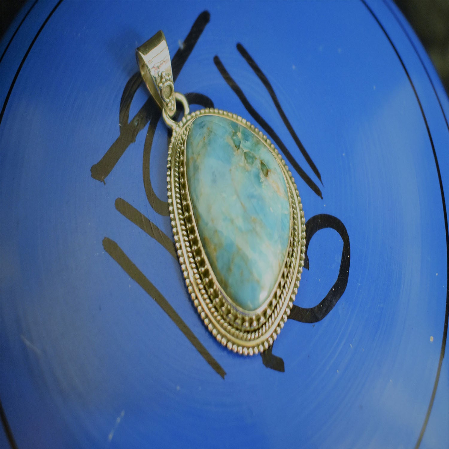 Ganesha Handicrafts Blue Apatite Pendant, Blue Pendant, Pendant, Apatite Pendant, Golden Pendant, Beautiful Pendant