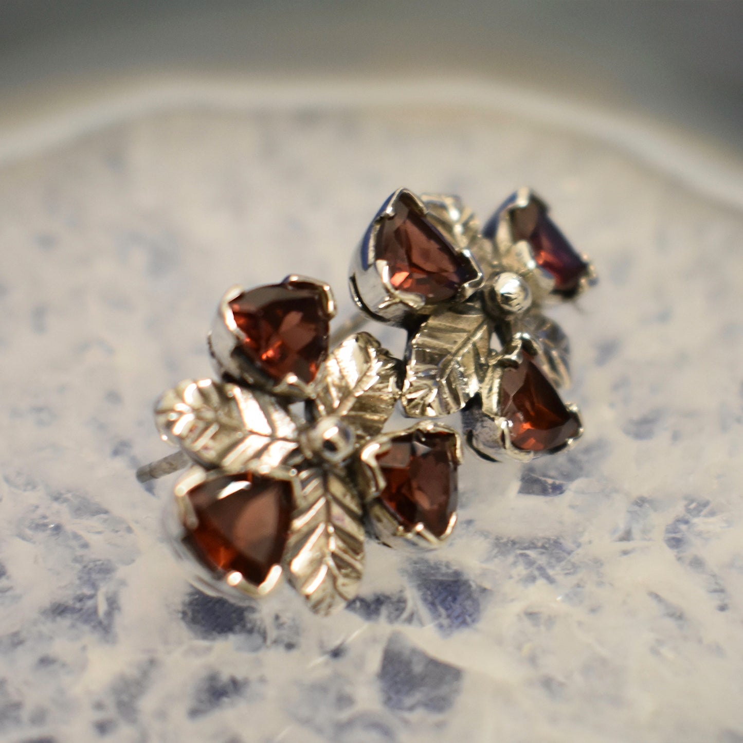 Ganesha Handicrafts, Garnet Floral Studs, Garnet Studs, Womens Floral Studs, New Model Stud, Womens Trending Studs, New Model Womens Studs, Women's Modern Studs, Fashion for Women's Studs. 