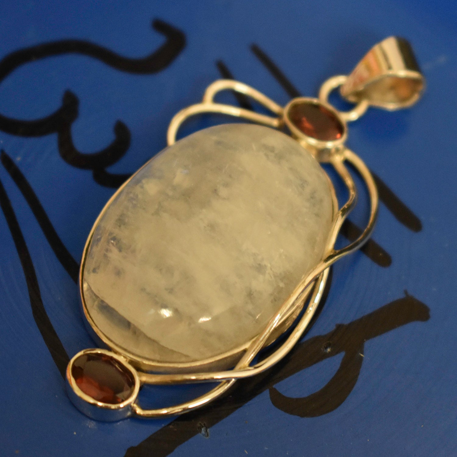 Ganesha Handicrafts, Garnet and Moonstone Drop, Moonstone type Drop Pendant, Womens Trending Pendant, New Model Womens Drop Pendant, Drop Pendant, Womens Fashion Drop Pendant. 