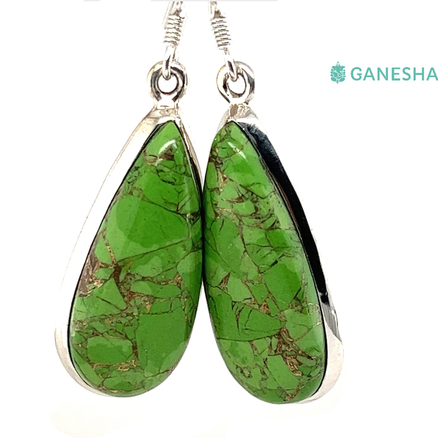 Ganesha Handicrafts, Green Turquoise Earrings - Sterling Silver (925), Green Turquoise Earrings, Women's Fashion Earrings, Trending Silver Earrings, Green Colour Silver Earrings.