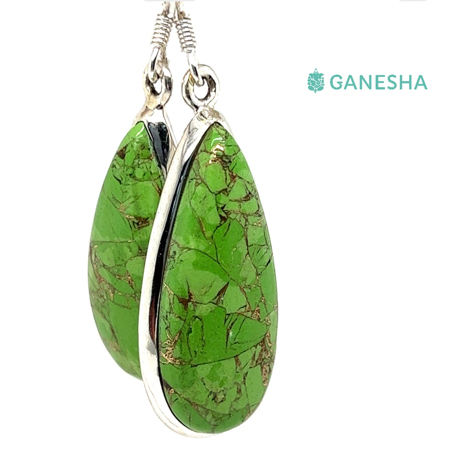 Ganesha Handicrafts, Green Turquoise Earrings - Sterling Silver (925), Green Turquoise Earrings, Women's Fashion Earrings, Trending Silver Earrings, Green Colour Silver Earrings.