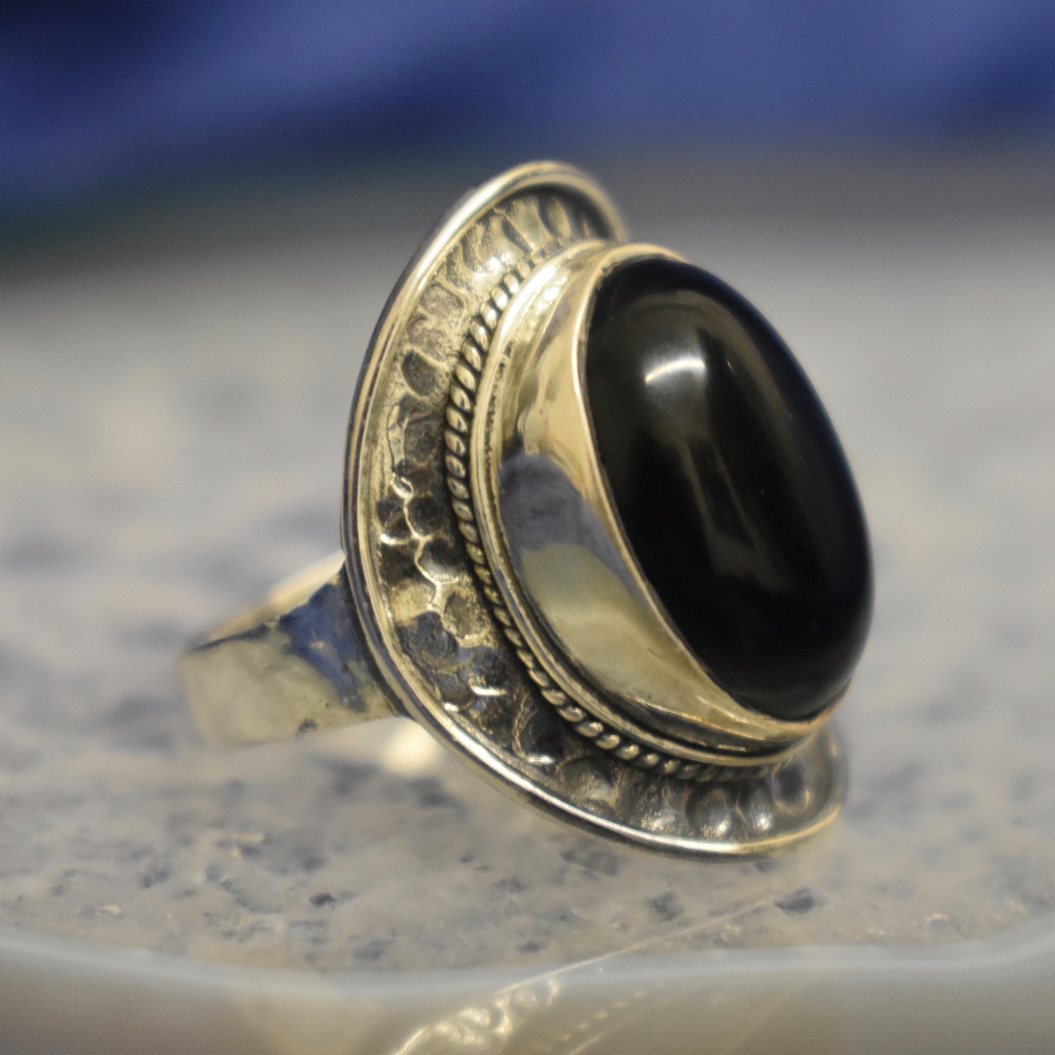 Ganesha Handicrafts, Hammered Setting Onyx Ring, Hammered Onyx Ring, Womens Trending Ring, New Model Women's Ring, Black Colour Womens Setting onyx Ring. 