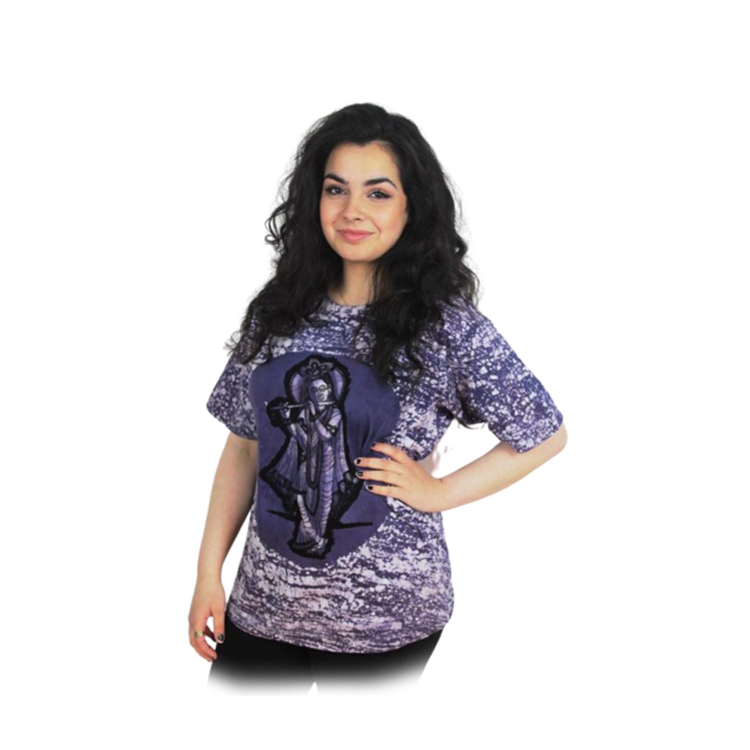 Ganesha Handicrafts-Krishna Print Purple T-shirt, Krishna Print Purple Round Neck T-shirt, Womens T-shirts, Purple Colour Round Neck T-shirt, Round Neck T-shirt For Women's, Krishna Print women T-shirt, Krishna Printed T-shit For Women's in Purple Colour. Traditional for women's t-shirts.