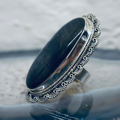 Ganesha Handicrafts, Long Vintage Labradorite Ring, Labradorite Ring, Womens Trending Ring, New Women's Model Ring, Modern Women's Ring. 